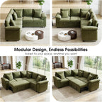 86" Modular Sectional Sleeper Sofa with Pull Out Bed, L Shaped 5 Seat Couch with 151L Storage, Convertible Cloud Couch Bed, Sectional Couches for Living Room, Apartment (Green)