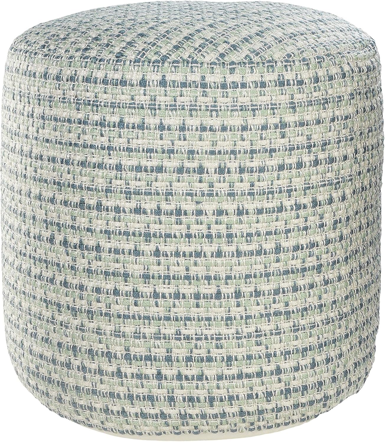 LR Home Interwoven Coastal Delight Indoor Outdoor Pouf, Blue/Green/White, 20" x 20" x 20"