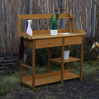 MUPATER Potting Bench Garden Table for Outdoors with Removable Stainless Sink, Planting Work Bench with Storage Shelves and Drawer, Natural Wood