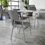 Flash Furniture Hercules Series Heavy Duty Gray Vinyl Stack Chair with Arms and Ganging Bracket, Set of 4