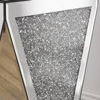 Mirrored End Table Modern Inverted Triangular Side Table with Crystal Design Decorative Glass Accent Small Coffee Table Bedside Table for Home Decoration Crystal Diamond Bed Night Stand