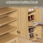 Shoe Cabinet Storage for Entryway with Doors, 4 Tier Fluted Shoe Organizer with 2 Drawers, Entryway Shoe Storage with Adjustable Shelves, Freestanding Hidden Shoe Rack for Front Door Entrance, Oak