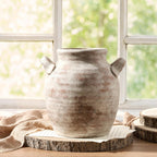 Vanselia Ceramic Flower Vase Home Decor - Farmhouse Table Vases with Handle Living Room Decoration Vintage Decorative Aesthetic for Shelf Coffee Dining Desk House Bookshelf Fireplace (7.1" Retro)