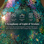 8" Iridescent Crackle Glass Vase, Handmade Deep Teal Green & Violet Mosaic Flower Vase, Dynamic Light-Reactive Art Centerpiece for Home Decor