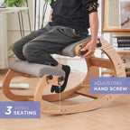 Ergonomic Kneeling Chair,Adjustable Rocking Knee Chair for Home Office,Wooden Office Chair for Back Pain Relief, Grey