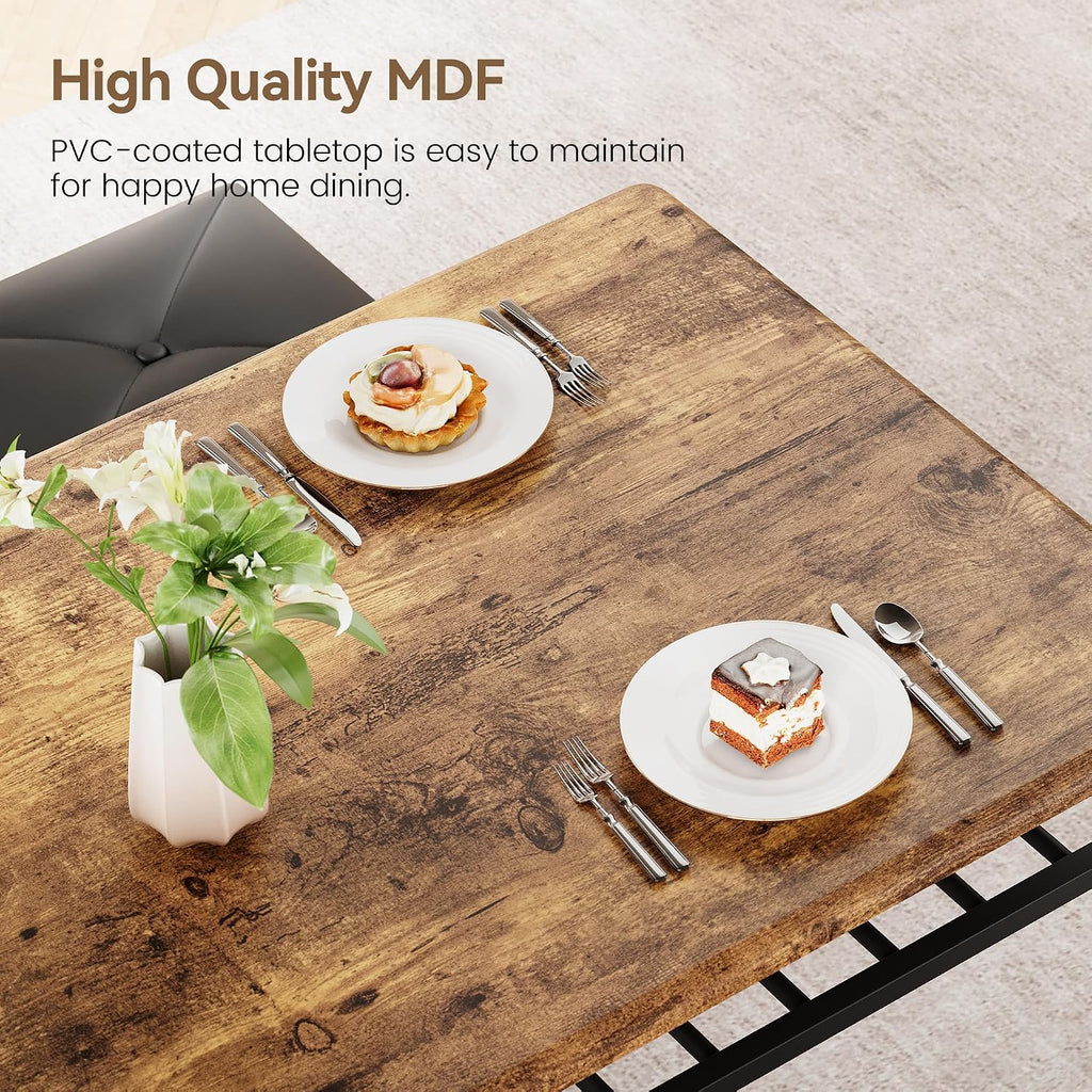 Dining Table Set for 4, Kitchen Table Set with 2 Chairs and 1 Bench, Modern Metal Frame Dining Furniture Set with Storage Rack for Small Space, Apartment, Restaurant