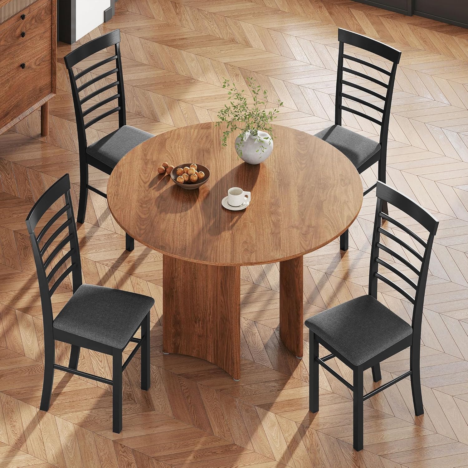 HOMCOM Wooden Dining Chairs Set of 2, Farmhouse Upholstered Kitchen Chairs with Rubber Wood Frame for Living Room, Dining Room, Black and Gray