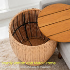 Wicker Side Table Set of 2, Round End Tables with Storage Basket, Multifunctional Barrel Side Tables for Living Room, Bedroom, Laundry