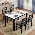 PHI VILLA Solid Wood Dining Table Set for 4, Marble Design Kitchen Table Chairs Set of 4, 5 Piece Space-Saving Dining Room Table Set for Apartment, Venatino White Marble& Black