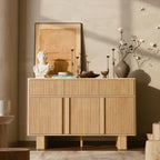 Farmhouse Sideboard Buffet Cabinet with Storage,47" Large Credenza with 3 Reinforced Doors & 3 Drawers,Adjustable Shelves Console Table,Wood Kitchen Coffee Bar for Dining Room,Living Room,Light Oak