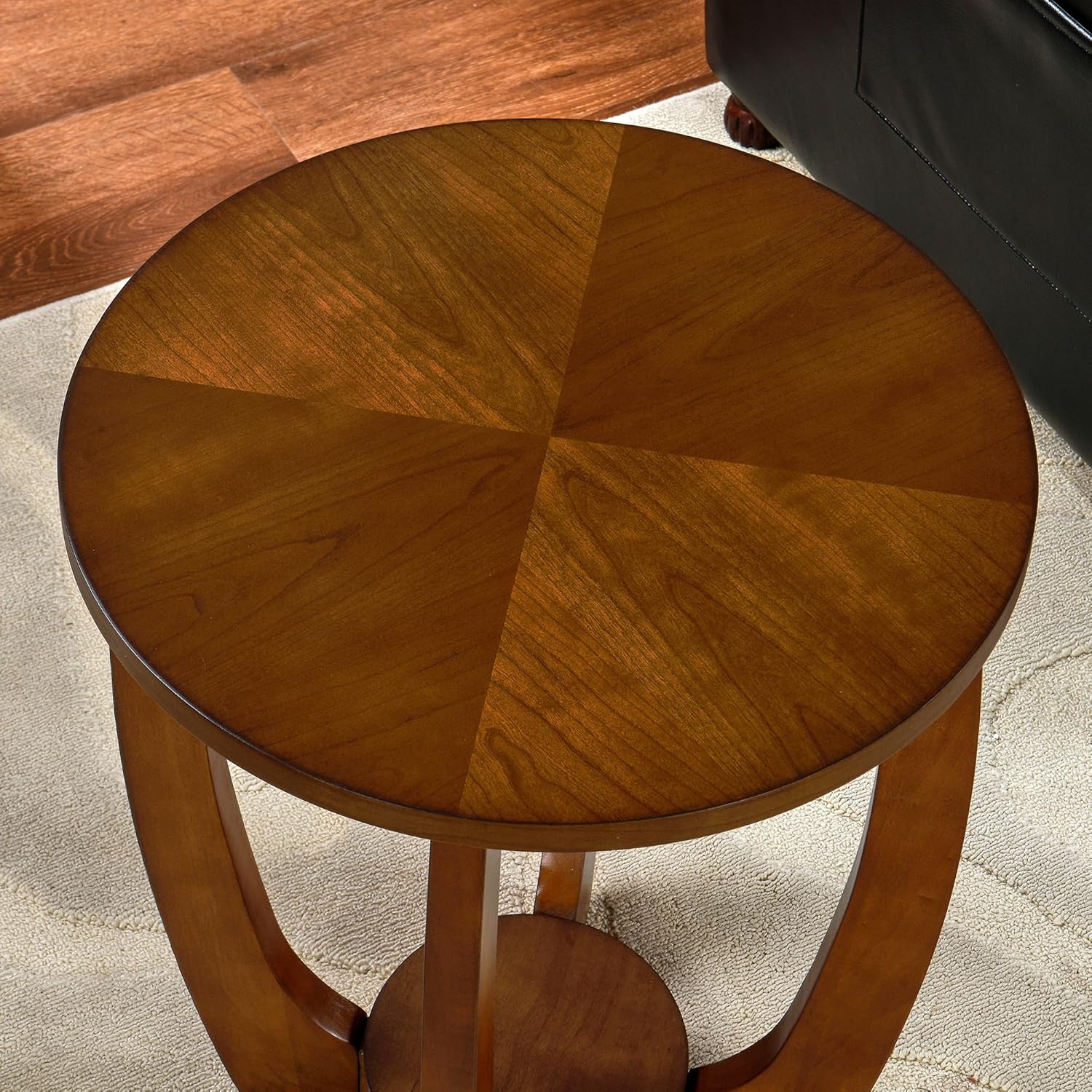 Wood Farmhouse End Table with Storage Shelf, 2-Tier Side Table with Curved Legs & Lower Removable Shelf, Accent Table for Living Room, Walnut Finish & Easy Assembly, Dark Brown