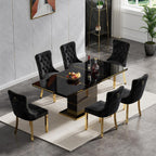 SSLine 70" Modern High Gloss Dining Table for 6, Black Wooden Tabletop with Gold Stainless Steel Trim, Geometric Pedestal Base, Luxury Elegant Kitchen Table for Home Office Dining Room