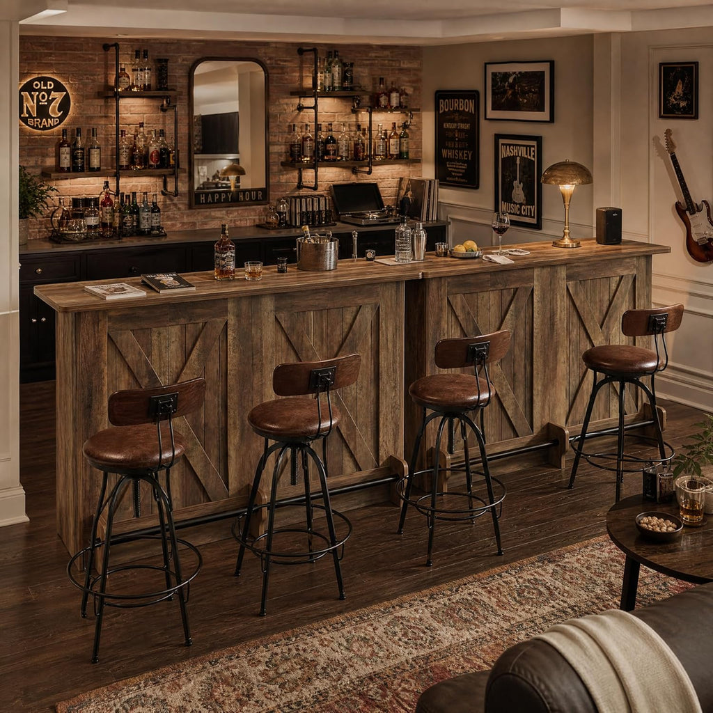 Tribesigns 63" Wooden Bar Table, Farmhouse Home Bar Unit with 2-Tier Storage Shelves and Metal Footrest, Small Bar Cabinet for Kitchen, Dining Room, Bistro (Brown)
