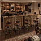 Tribesigns 63" Wooden Bar Table, Farmhouse Home Bar Unit with 2-Tier Storage Shelves and Metal Footrest, Small Bar Cabinet for Kitchen, Dining Room, Bistro (Brown)