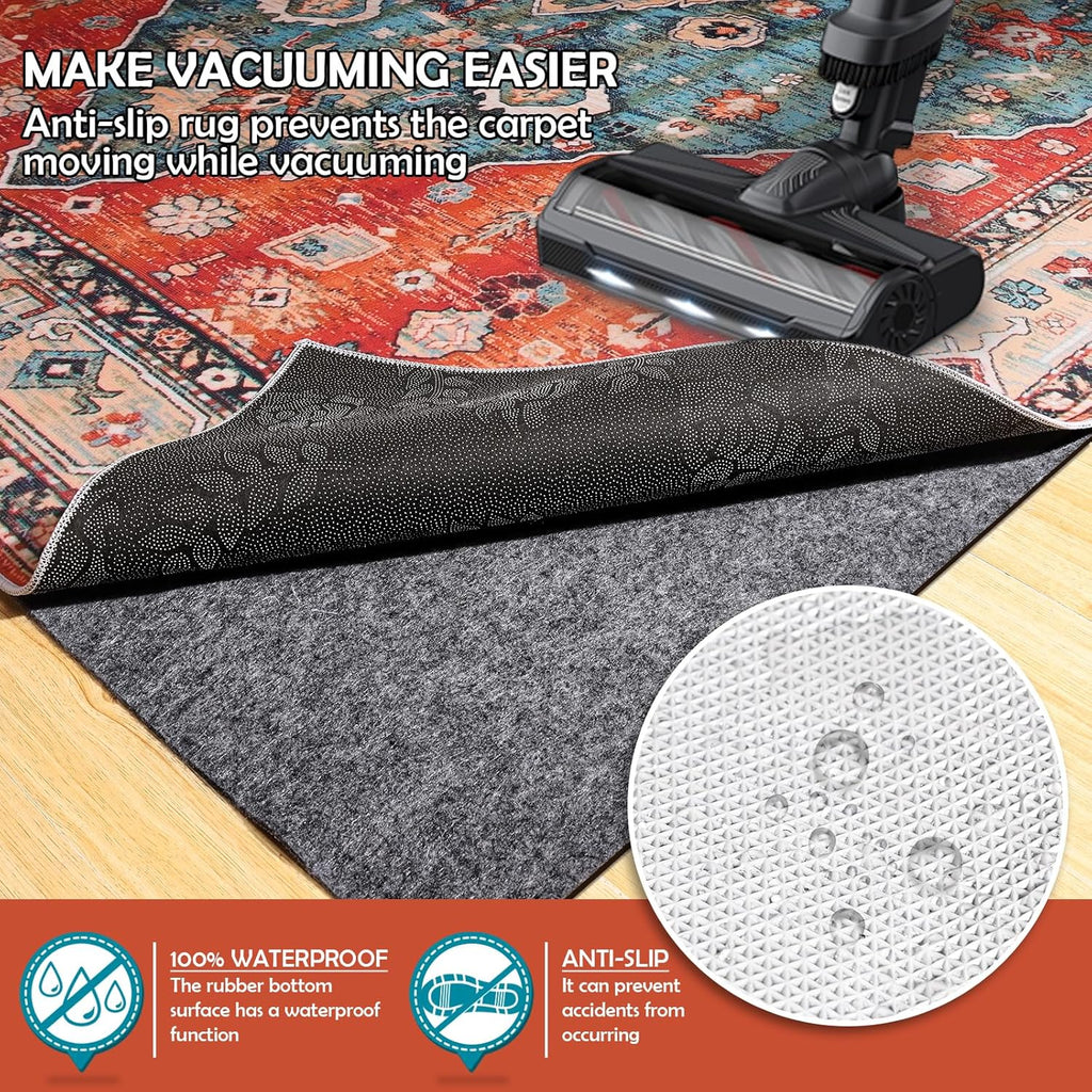 Waterproof Rug Pad, 7x9 Ft Under Area Rug Carpet Pad, Non Slip Rug Pads for All Floors and Hardwood Floors Finishes, Keep Carpets in Place Soft and Prevent Rug from Wrinkling or Buckling