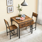 VASAGLE Extendable Dining Set, Dining Table with 2 Chairs, for Kitchen, 33.3-47.3 Inches Wide, Steel Frame, Rustic Brown and Ink Black LDC092B01V1-03