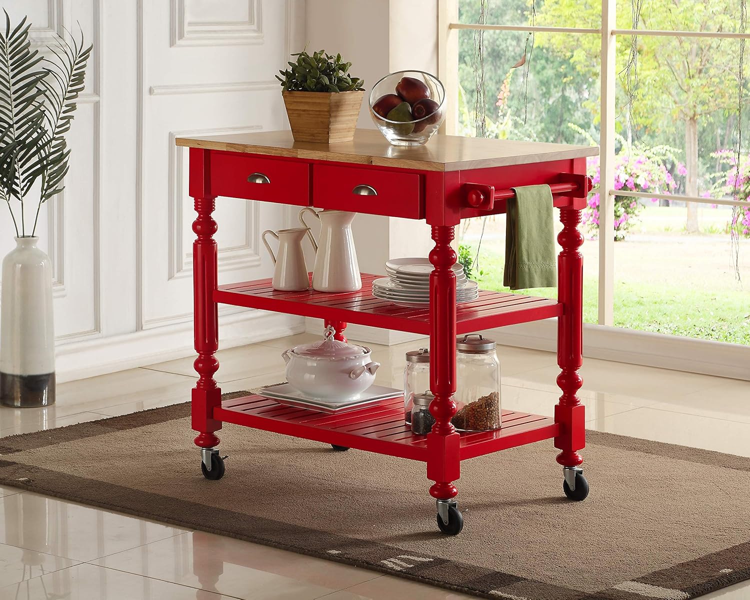Bernards Natural Kitchen Island, red