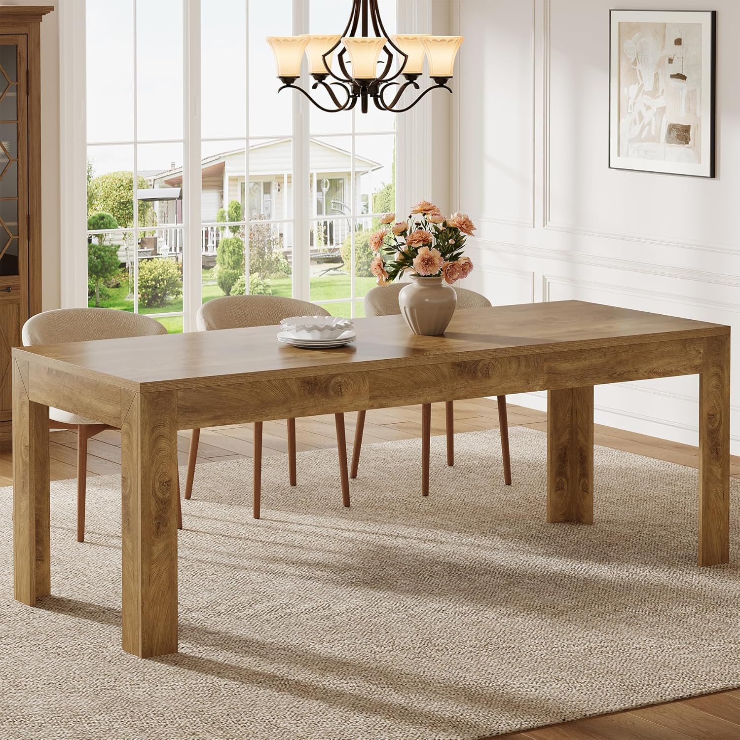 Tribesigns Dining Table for 6-8, 78.7-Inch Long Rectangle Kitchen Table, Modern Simple Kitchen Dining Room Furniture, (78.74" L x 27.56" W), Brown
