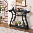 Wooden Console Table with Curved Legs and Shelf, 3-Tier Modern Accent Narrow Sofa Table for Entrance Area, Living Room, Hallway, 47 in Wide Wood Console Table for Entryway (Black)