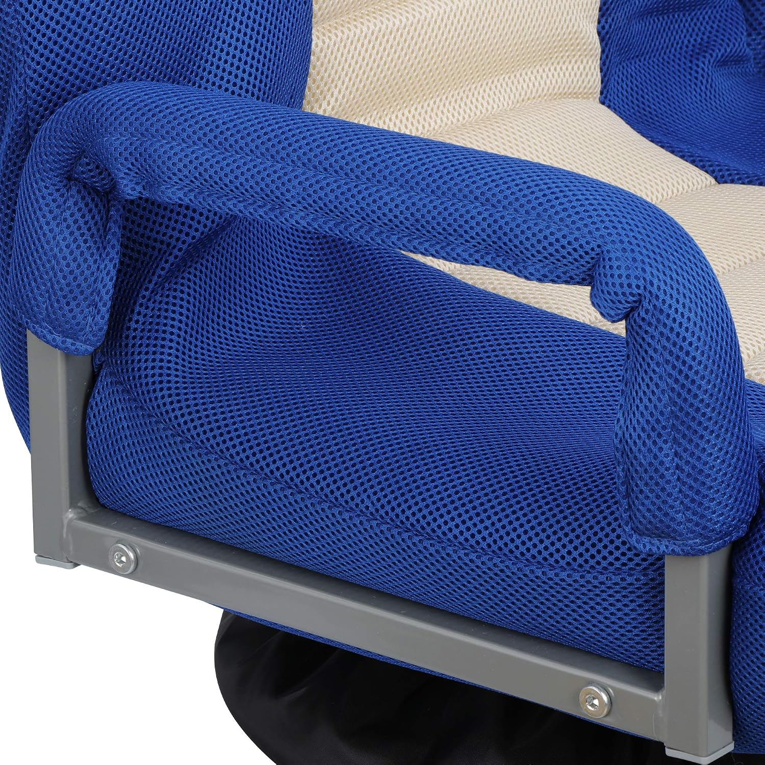 360 Degree Swivel Gaming Chair Foldable Floor Sofa Chair for TV Reading Playing Video Games with Lumbar Support, Armrest Handles, Adjustable Backrest, Blue & Beige