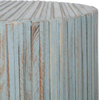 East at Main Monroe Blue Wash Teak End Table – Round Accent Table for Living Room, Bedroom, or Entryway – Solid Wood Handmade Nightstand for Coastal, Boho, and Modern Farmhouse Décor