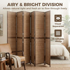 HOMCOM Room Divider, 6 FT Tall Folding Privacy Screen, 6 Panel Hand-Woven Bamboo Wall Partition for Room Separation, Portable Boho Freestanding Wall Divider for Bedroom, Home Office, Brown