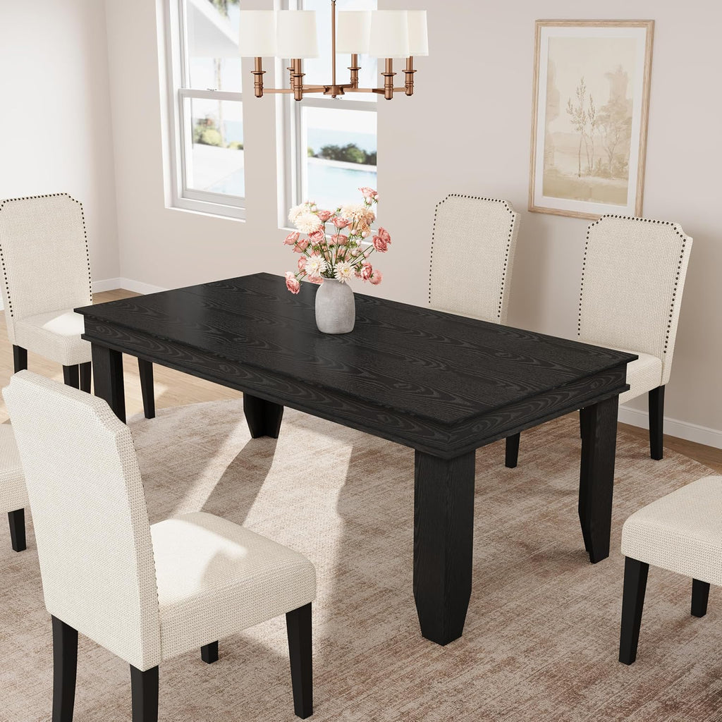 GarveeHome 7-Piece Farmhouse Dining Table Set for 6, Rectangular Wood Kitchen Table and 6 Upholstered Chairs with Padded Seats, Modern Kitchen Table with Chairs for Dining Room