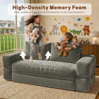 75'' Folding Convertible Sofa Bed with Large Pillow, 4-in-1 Foldable Pull Out Futon Sofa Bed, Chenille Boneless Mattress Couch, No Assembly Floor Sleeper Sofa Bed for Living Room/Bedroom, Light Brown