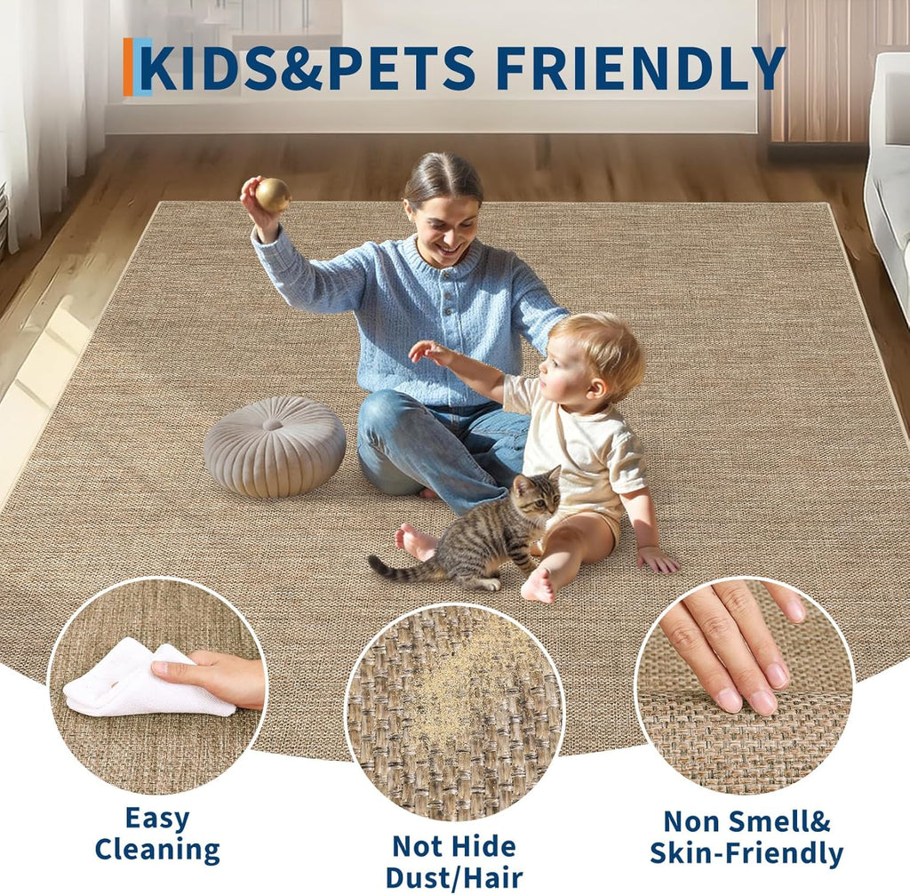 2x6 Runner Rug for Hallway Modern Solid Washable Kitchen Rugs Non Slip Outdoor Patio Runner Rugs Indoor Outdoor Easy Jute Rug Neutral Easy Jute Runners for Porch Entryway Living Room Bedroom, Tan
