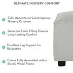 Evolur Holland Upholstered Ottoman in Harbor, Foot Rest Stool for Nursing Moms, Tool-Free Assembly, Made for Every Décor