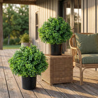 ENVEN Set of 2 Artificial Boxwood Topiary Trees for Front Door - Faux Realistic Greenery Potted Plants, Fake Outdoor UV-Resistant Bushes with Pots for Porch,Farmhouse,Home,Garden Decor