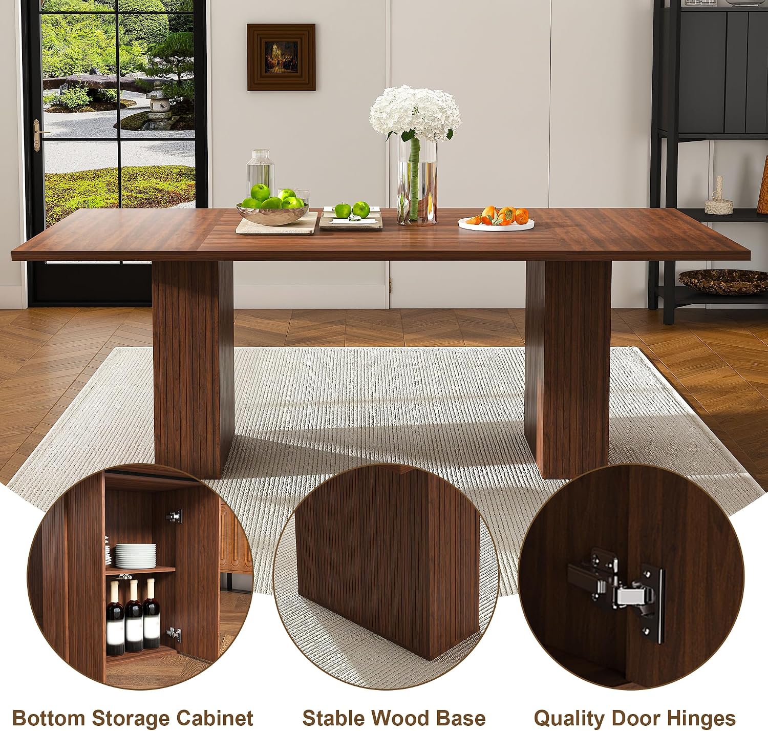 79" Wood Dining Table, Walnut Brown Wood Grain