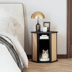 COZAYH Modern Cat House End Table with Sisal Scratching Panels, Hidden Cat Bed Side Table with Removable Washable Cushion, Pine Wood, Cat Condo Nightstand, Easy to Clean, Multifunctional, Black