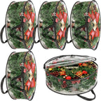 MUXHEL 5 Pcs Christmas Wreath Storage Bags, 24" Dia Round Wreath Storage Containers, Clear, Tear Resistant, Black