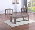 3pc Cocktail Set 1x Rectangular Coffee Table and 2X Square End Table Rustic Brown Gray Tan Living Room Wooden Furniture