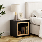 Aoikax Modern Cube End Table with Open Center Shelf, Geometric Wood Side Table with Hollow Storage, Minimalist Nightstand with Rectangular Shape for Living Room, Entryway, Office, Small Spaces, Black