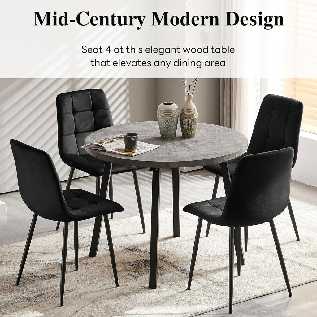 NORDICANA 5 Pieces Round Dining Table Set, 37 Inch Kitchen Table and Chairs for 4 Person, Space Saving Breakfast Nook Table with Black Velvet Upholstered Dining Chairs