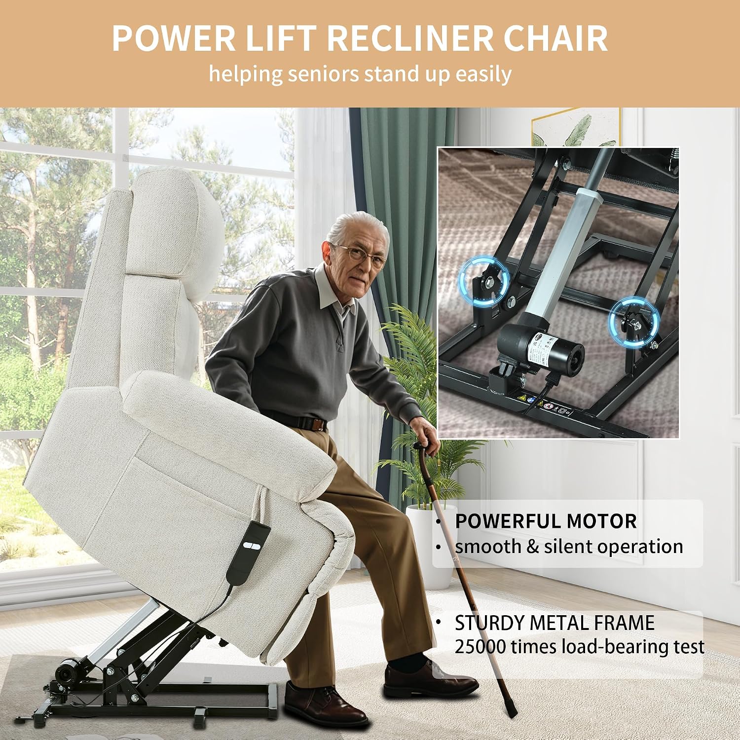 Electric Power Lift Recliner Chair for Elderly and Seniors,Oversized Recliner with Remote Control, Side Pocket, Spacious Seat, Perfect Home Theater Recliner Chair (Light Gray)