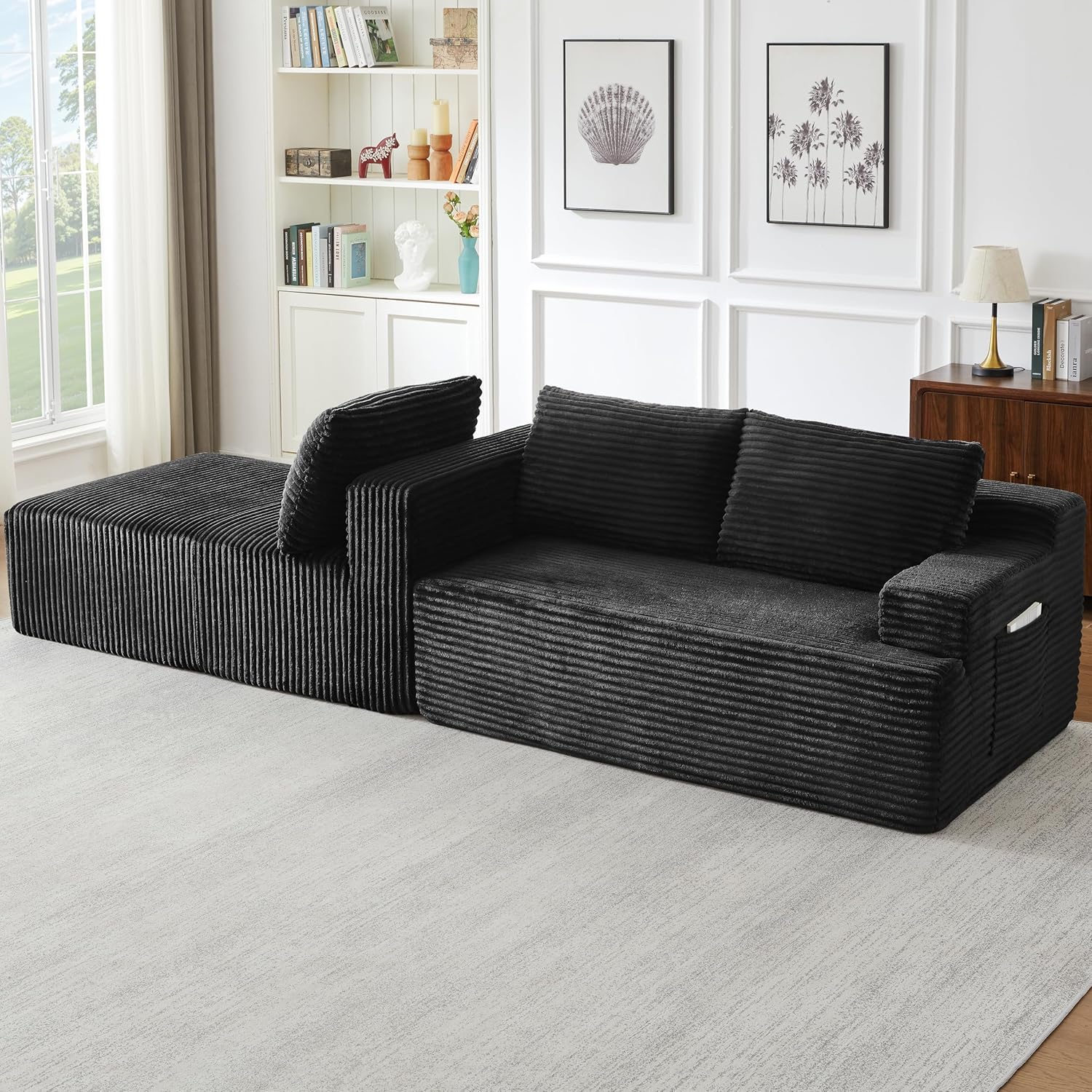 96" L Shaped Cloud Sectional Couch with Chaise, Deep Seat Modular Sectional Sofa Corduroy Memory Foam Sofa Boneless Couches for Living Room Bedroom, No Assembly Required | Breathable material