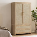 SICOTAS 71 inch Rattan Wardrobe Closet : Armoire Wardrobe with Drawers | Farmhouse Boho Storage Cabinet with Hanging Rod, Large-Capacity Deep Armoire Clothes Organizer for Bedroom, Cloak Room