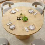 47 inch Round Dining Table for 4, Circle Kitchen Table with Wood Strip Base, Modern Farmhouse Dinner Tables for Kitchen, Living Room (Oak)