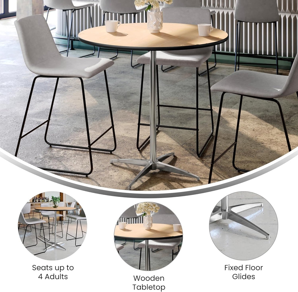 Flash Furniture Lars 36'' Round Wood Cocktail Table with 30'' and 42'' Columns, Wood Bar Height Table for Commercial or Residential Use, Natural