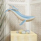 Deco 79 Polystone Whale Decorative Sculpture Swimming Mother and Baby Home Decor Statue with Yellow Accents, Accent Figurine 18" x 6" x 17", Blue