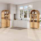 Modern 71" Tall Arched Kitchen Pantry with Door Shelves,Storage Cabinets with Open & Adjustable Shelves,Hidden Drawer & Glass Door,for Kitchens Dining Room (Natural#Glass)