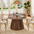 Tribesigns 59" Dining Table for 4-6 People, Farmhouse Dining Room Table with Heavy Pedestal, Oval Wood Kitchen Dinner Table for Living Room, Kitchen, Rustic Brown, 59.06" W x 39.37" D