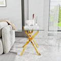 Square Glass End Table 23 Inch with Tempered Glass Top and Metal Tubular Legs for Living Room Home Office, Gold