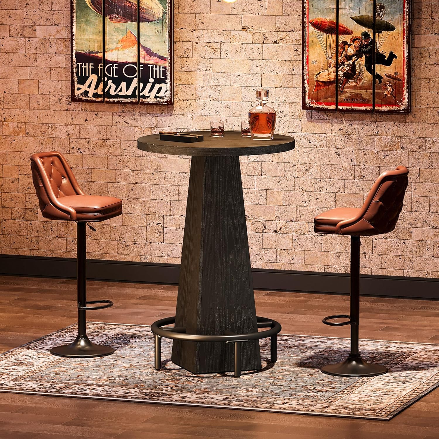 Tribesigns Bar Table, 37.4" High Round Pub Table for Small Bars, Dining Room, Kitchen, Black (Only Table)