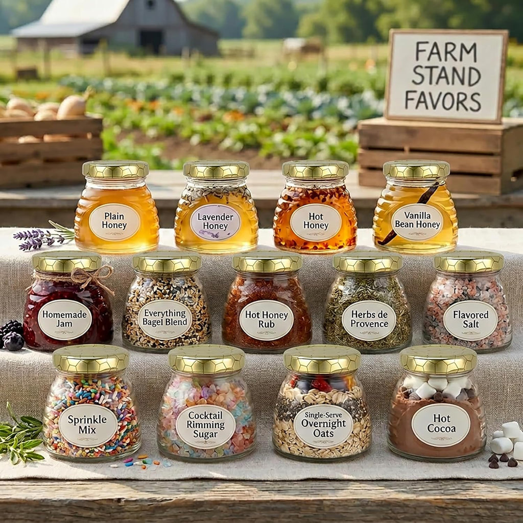 RetroPak Beehive Honey Jars with Lids, 12 Pack, 12 oz Glass Jars, Gold Hex | Perfect for farmers markets, gift baskets, and cottage food sales