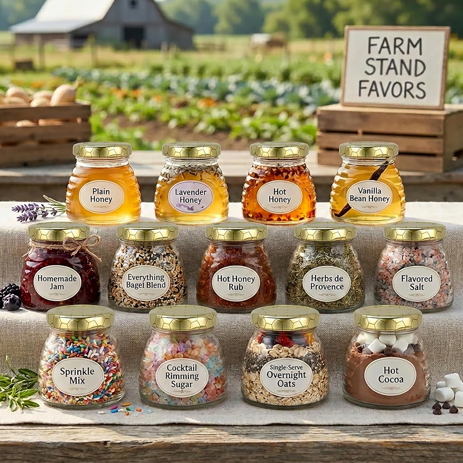 RetroPak Beehive Honey Jars with Lids, 12 Pack, 12 oz Glass Jars, Gold Hex | Perfect for farmers markets, gift baskets, and cottage food sales