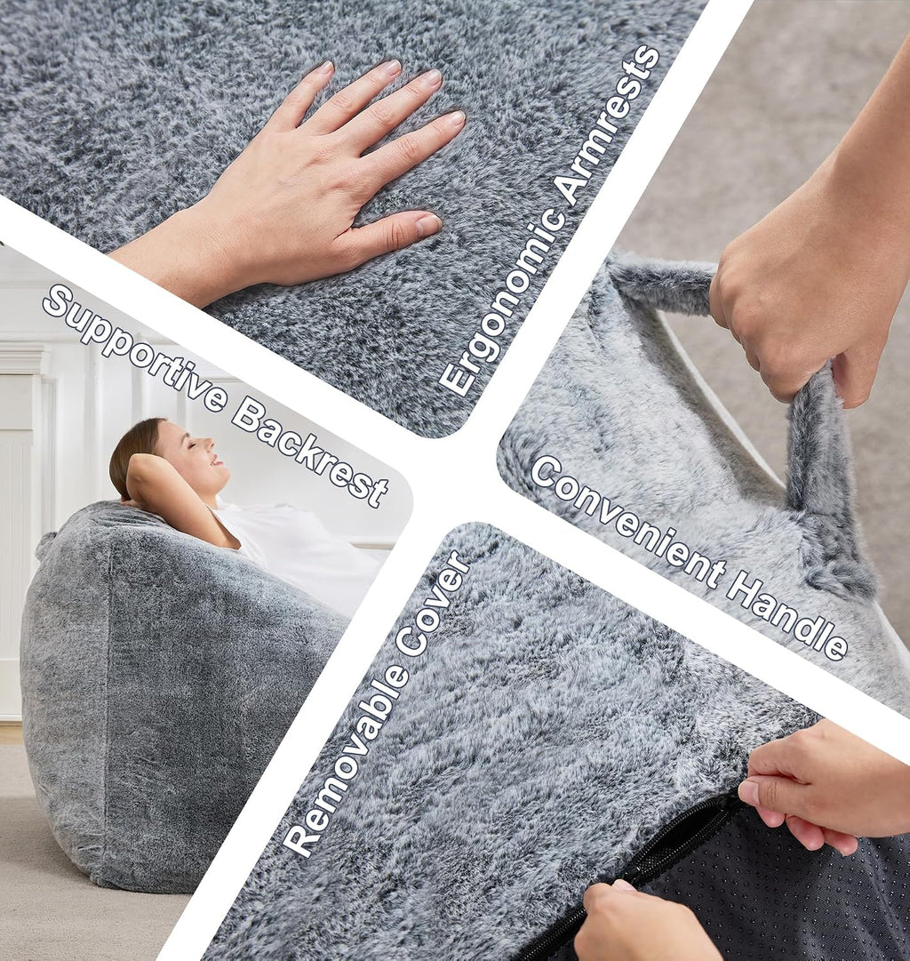 Hobestluk Bean Bag Chair Plush Accent Chair Armrest Living Room Adult Grey | Memory Foam Filled,Oversized Large Cozy Comfy Plush Chair,Lazy Sofa,Armrest,Living Room Bedroom Dorm,Washable cover